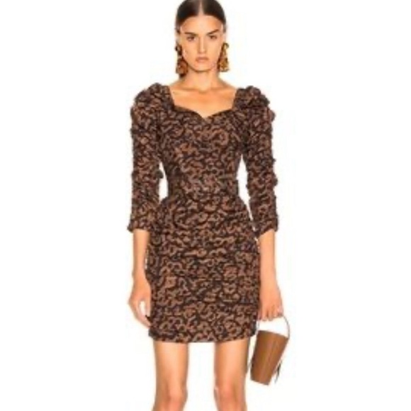 Nicholas Gathered Dress In Leopard Print Brown Mini Ruched Size US 4 Italy 40 - Picture 11 of 11
